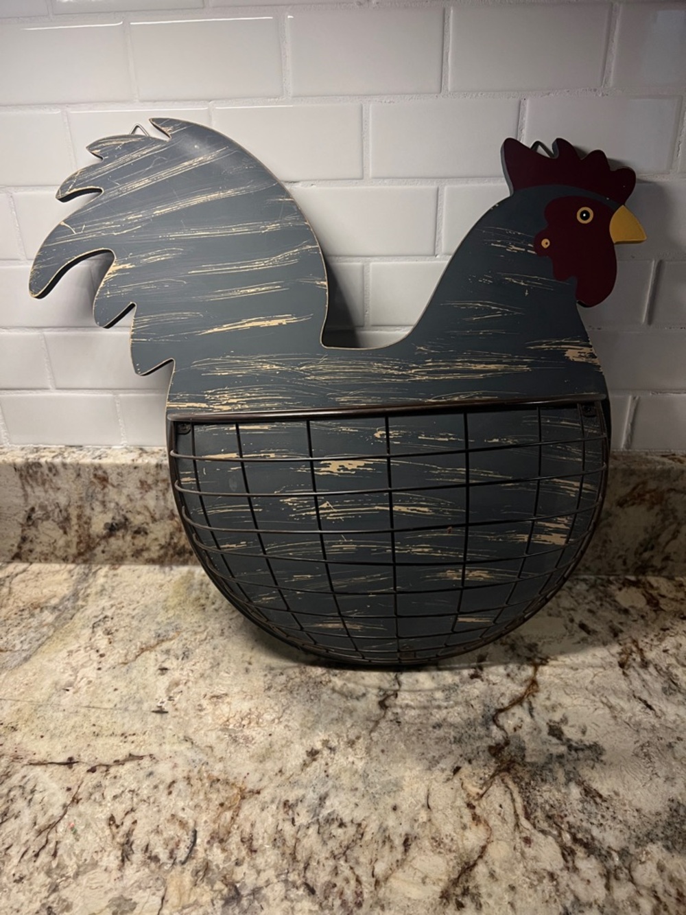 Rustic Gray Rooster Wall Basket - Unbranded